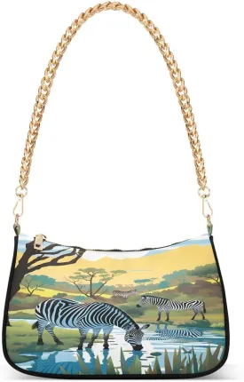 Mountain Zebra Tote Bag Hobo Handbag for Women Ladies Shoulder Bag Mini Clutch Purse with Zipper Closure