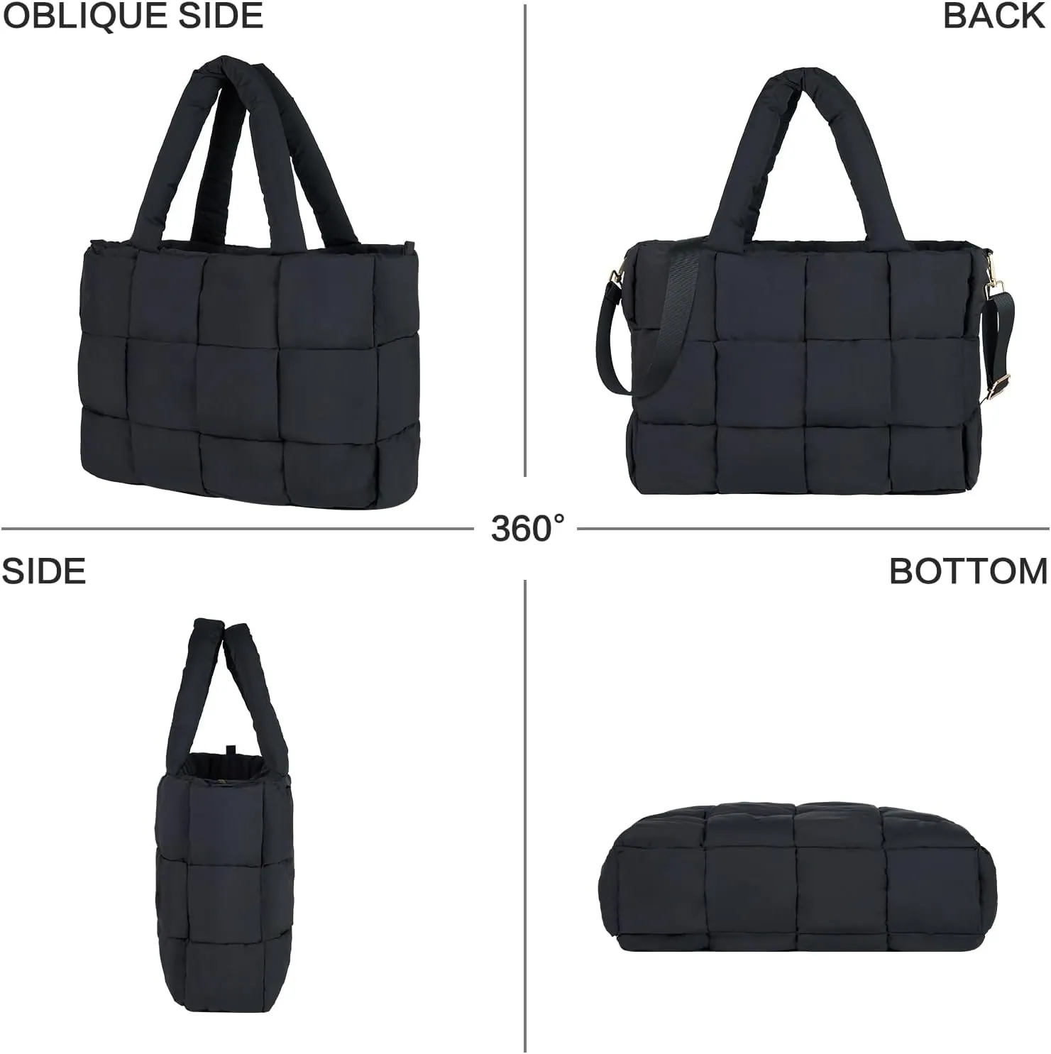 NAARIIAN Tote Bag for Women Hand Woven Puffy Tote Handbag Large Cross body bags for work travel gym