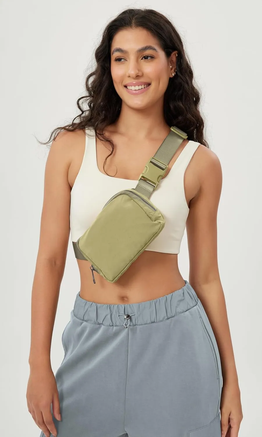 ODODOS Unisex Mini Belt Bag with Adjustable Strap Small Fanny Pack for Workout Running Traveling Hiking, Khaki Green
