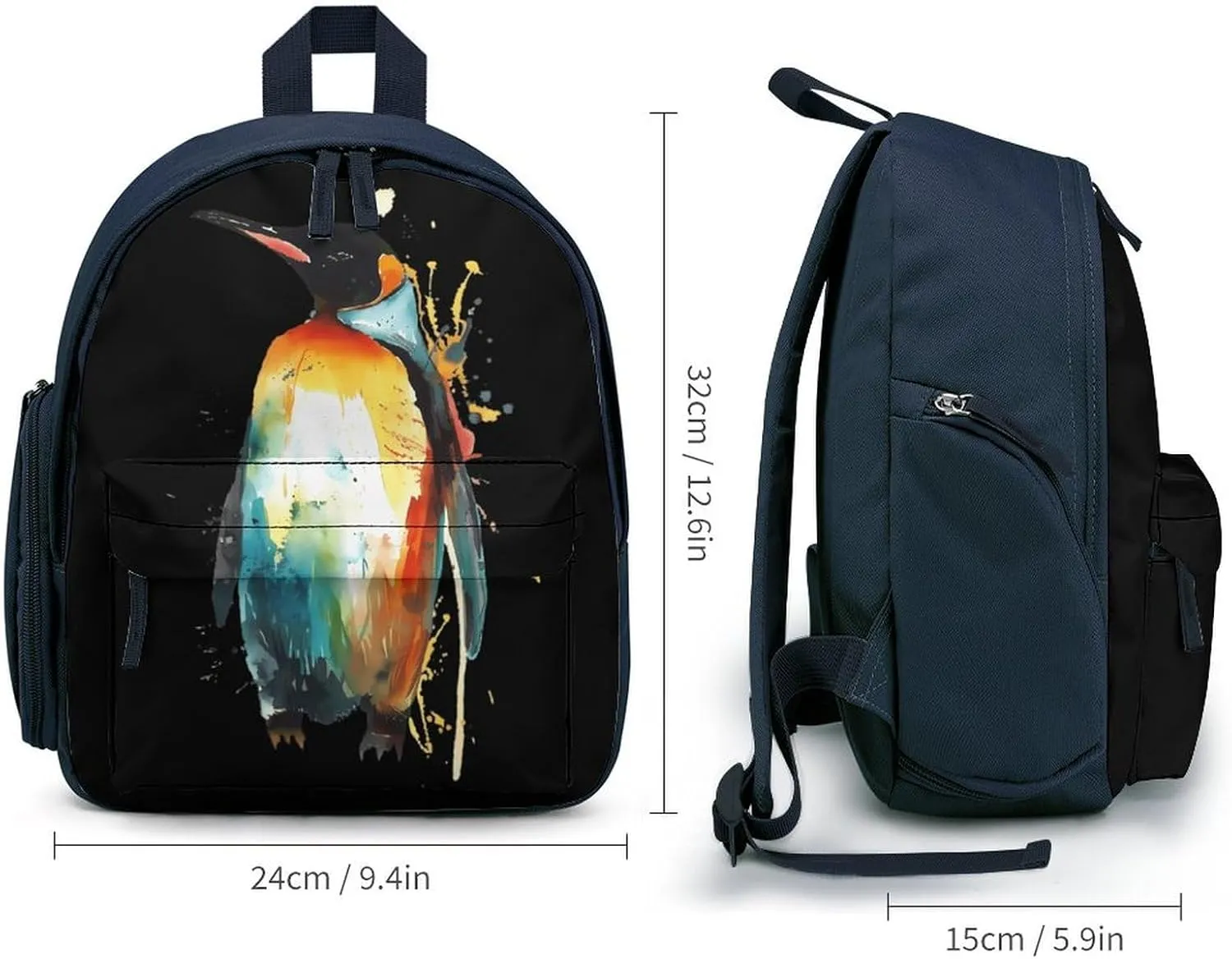 Penguin Watercolor Cute Backpack Daily Casual Daypack Travel Mini Bag with Adjustable Strap Blue-style