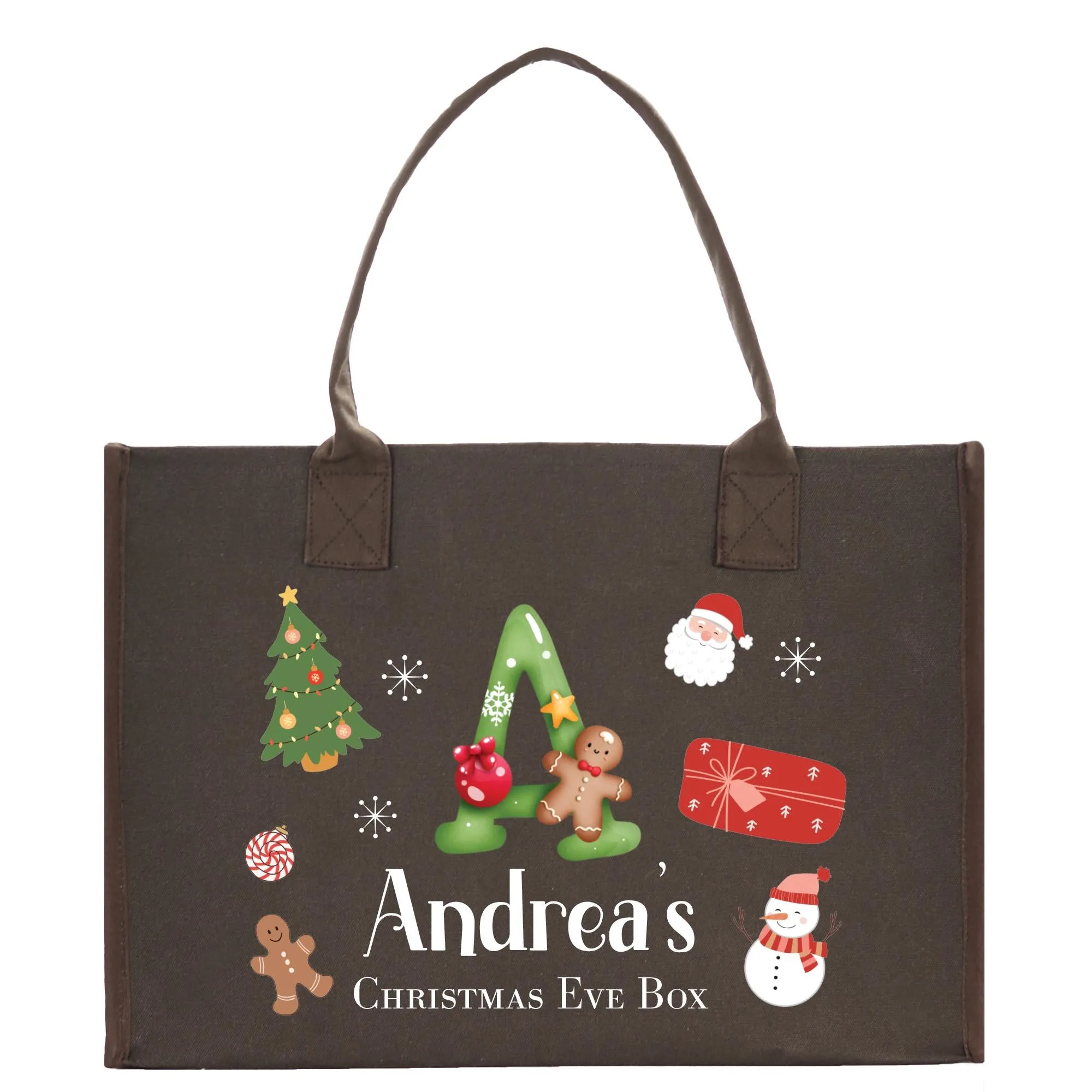Personalized Name Christmas Cotton Canvas Large Tote Bag Custom Merry Christmas Gift Bag Xmas Party Bag Xmas Eve Gift Holiday Gift (CT1032)