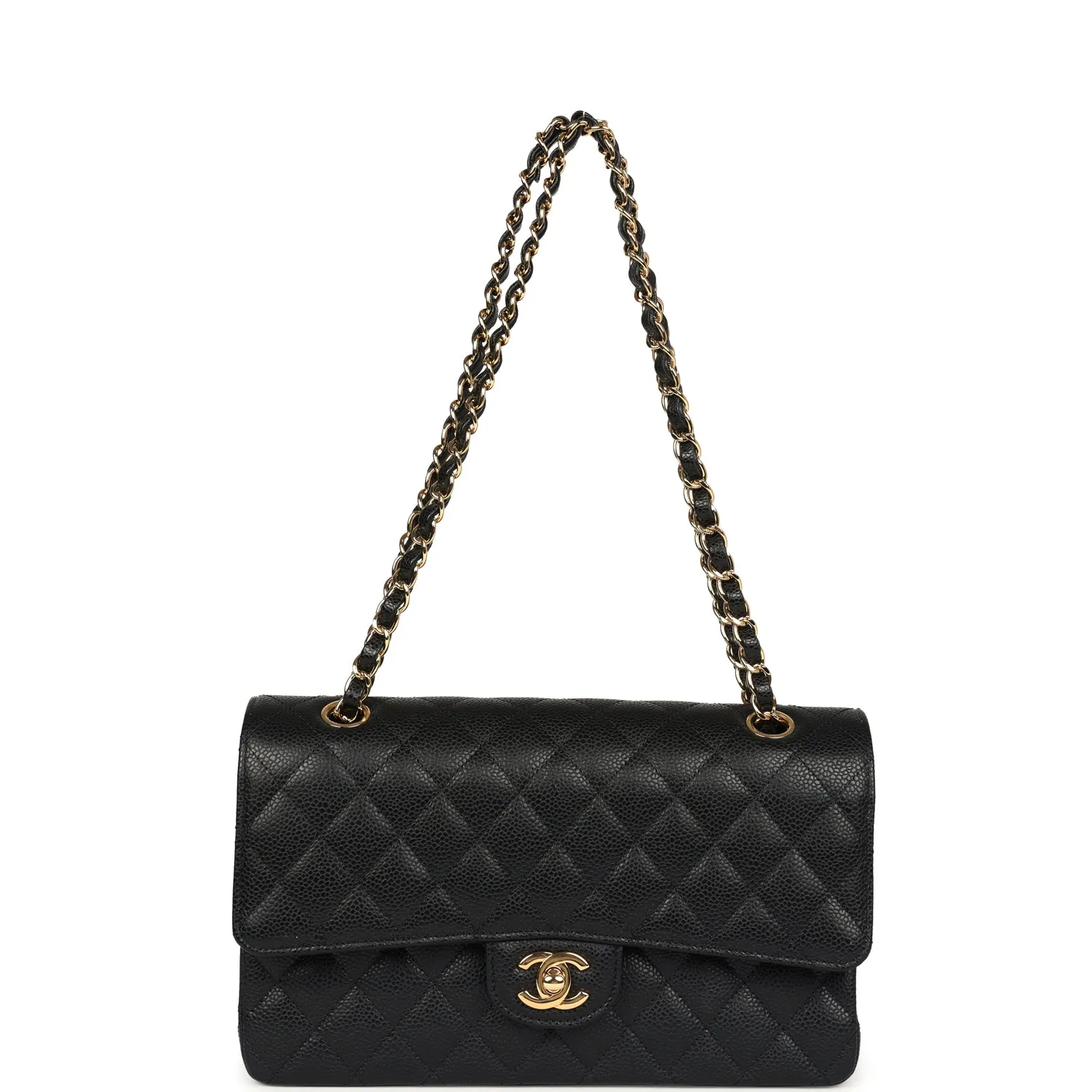 Pre-owned Chanel Medium Classic Double Flap Black Caviar Gold Hardware