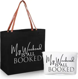Queekay 2 Pcs Book Lover Gift Bags For Women My Weekend is All Booked Sign Librarian Gifts Totes Bags And Makeup Bag For Book Lovers Coworker Teacher Work