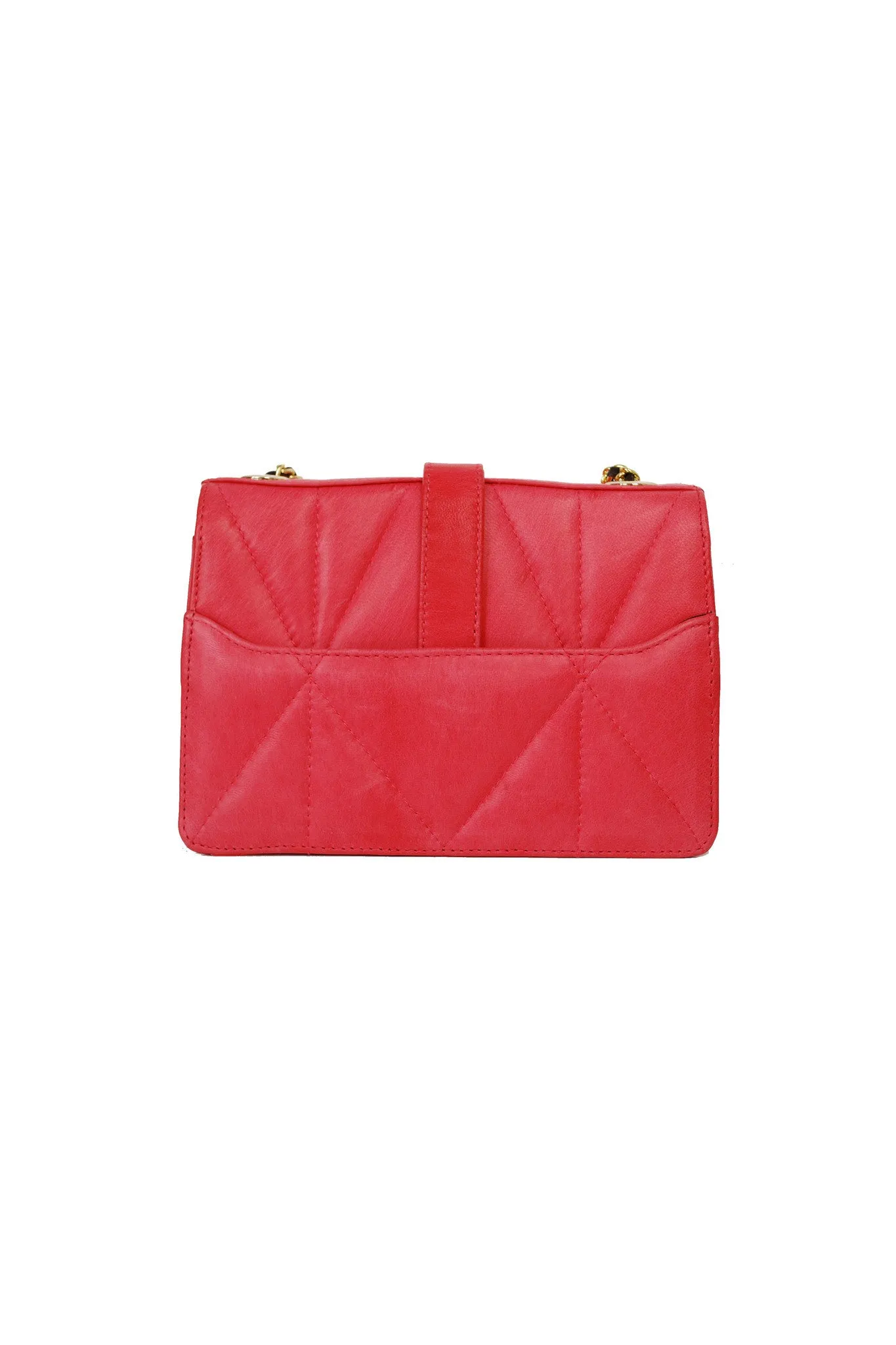 QUILTED SHEEP LEATHER MINI BOX BAG RED