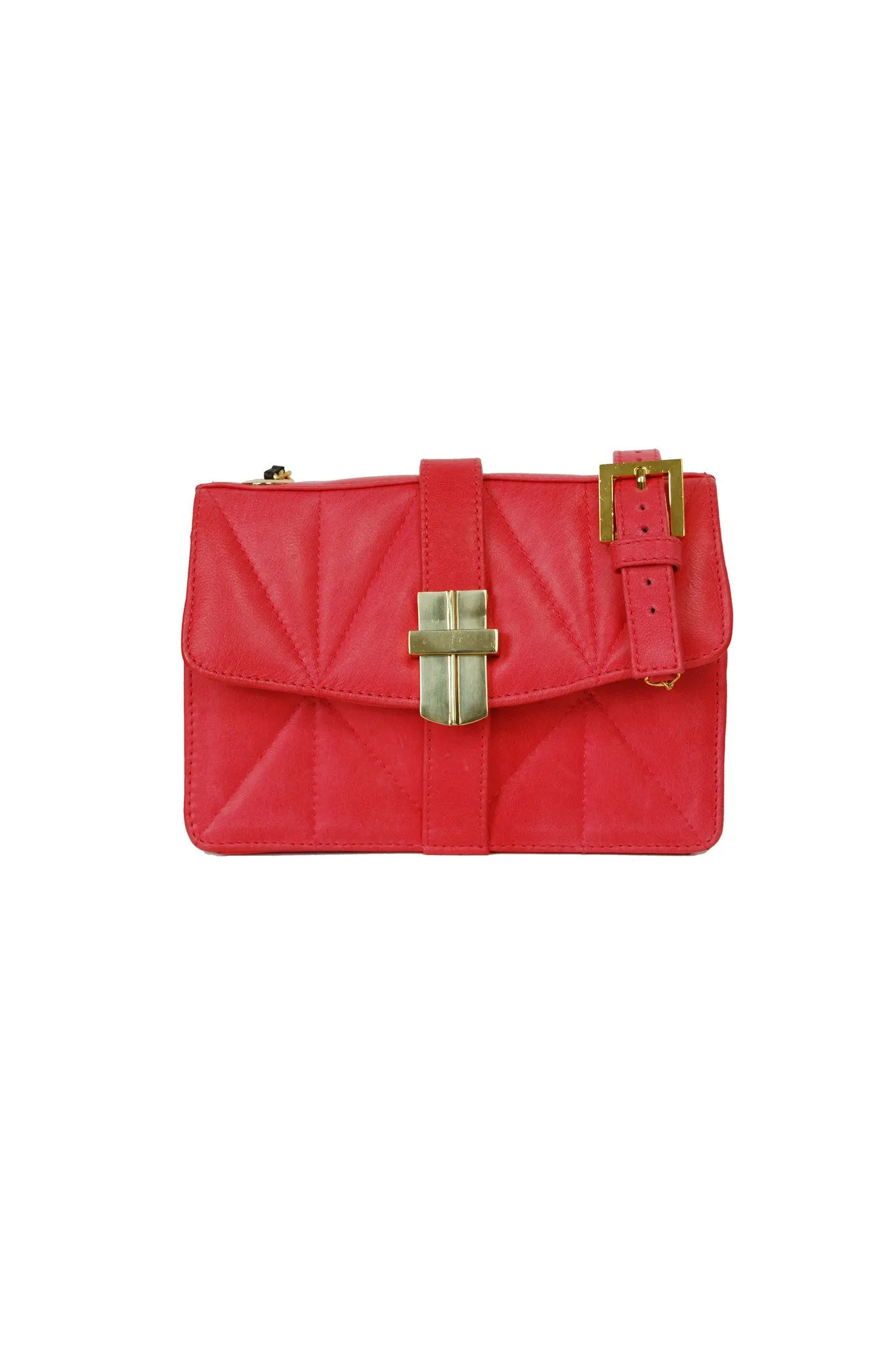 QUILTED SHEEP LEATHER MINI BOX BAG RED