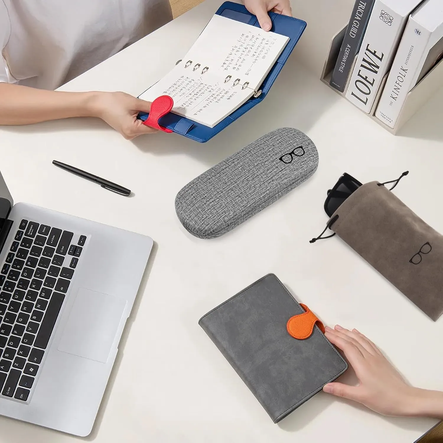 RayLove Hard Shell Glasses Case, PU leather Eyeglass Case Comes with a Pouch & Cleaning Cloth