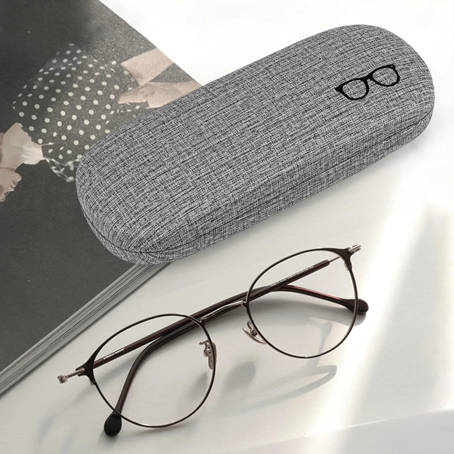 RayLove Hard Shell Glasses Case, PU leather Eyeglass Case Comes with a Pouch & Cleaning Cloth