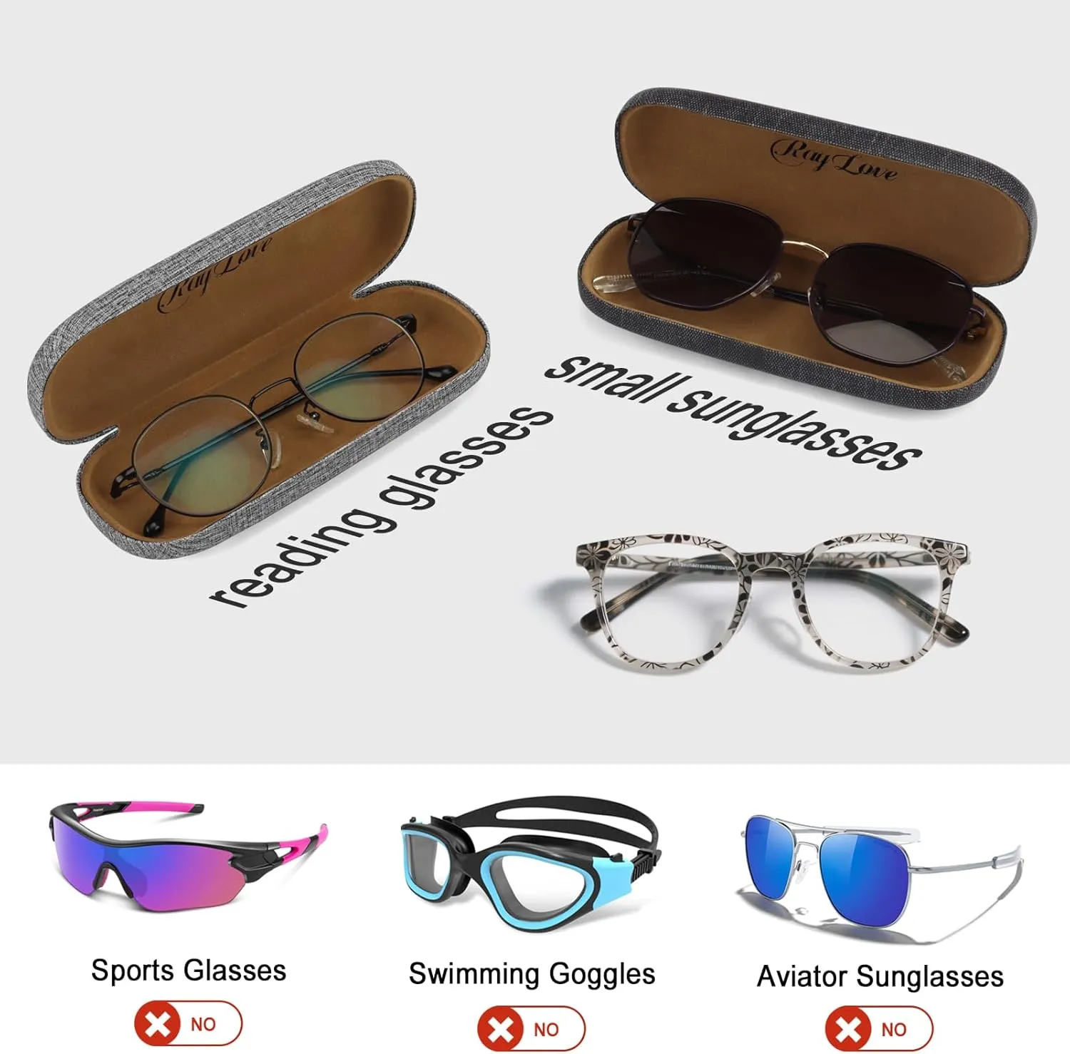 RayLove Hard Shell Glasses Case, PU leather Eyeglass Case Comes with a Pouch & Cleaning Cloth