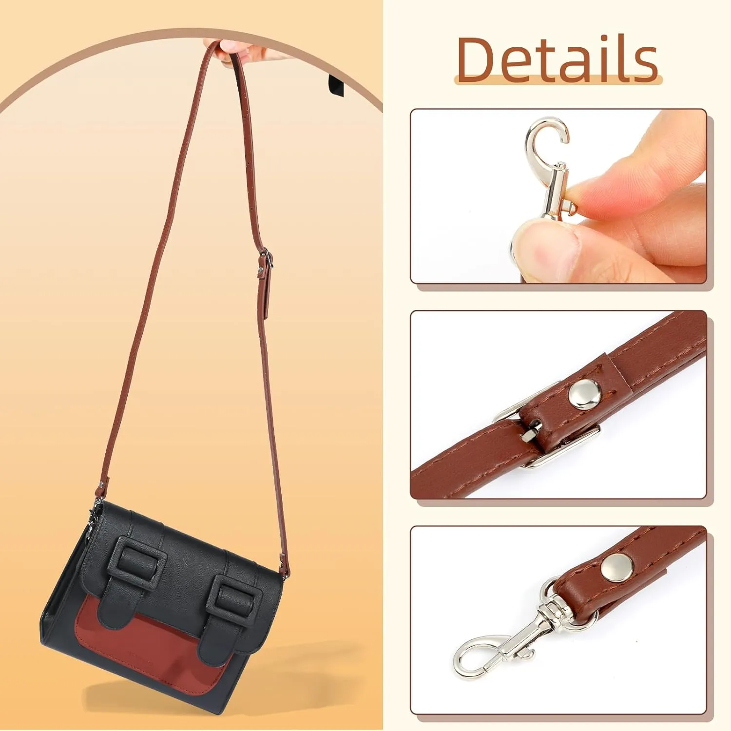 RAYNAG Adjustable Crossbody Strap Replacement Leather Purse Handbag Shoulder Strap Replacement, Silver Hardware Clasp, Coffee
