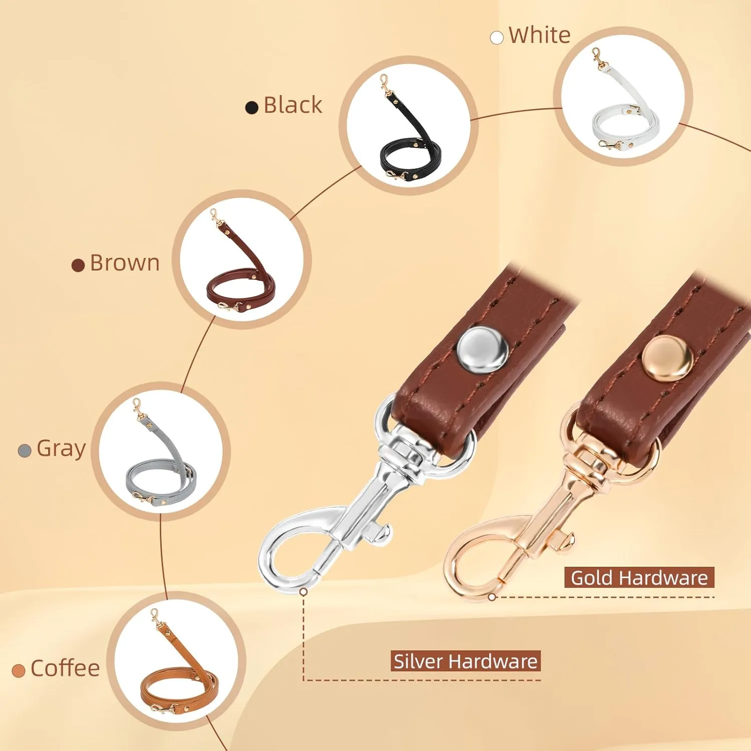 RAYNAG Adjustable Crossbody Strap Replacement Leather Purse Handbag Shoulder Strap Replacement, Silver Hardware Clasp, Coffee
