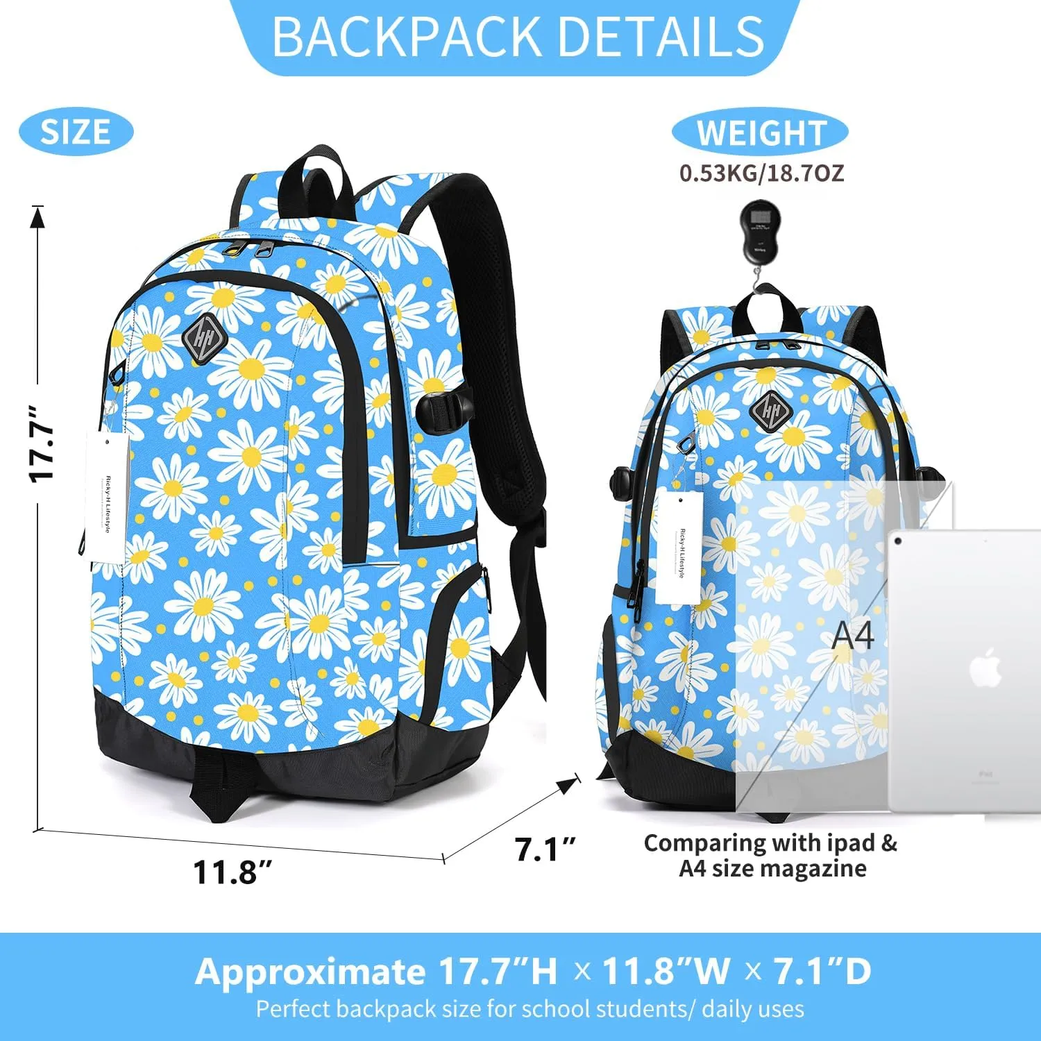 rickyh style School Backpack Travel Bag for Men & Women Lightweight College Back Pack with Laptop Compartmen