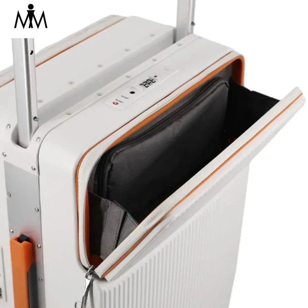 Rigid travel luggage with usb charging and phone holder
