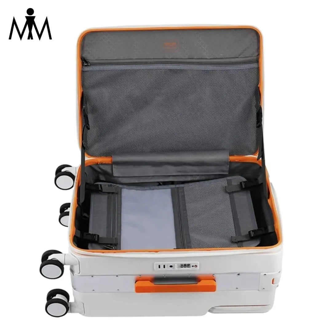 Rigid travel luggage with usb charging and phone holder