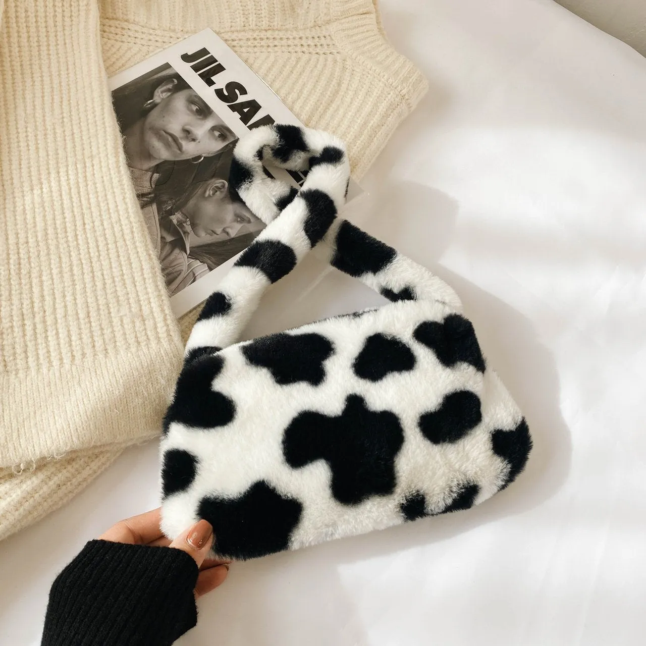 Simple Design Women Soft Plush Hobos Shoulder Bags Winter Furry Ladies Clutch Purse Handbag Fashion Female Underarm Bag