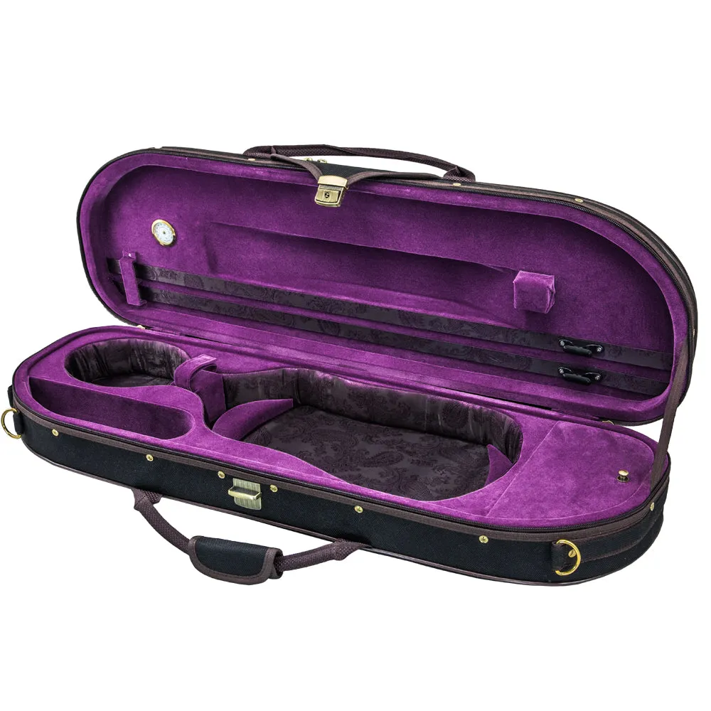 Sky Violin Halfmoon Case HM03 Lightweight with Hygrometer Black/Magenta Silk