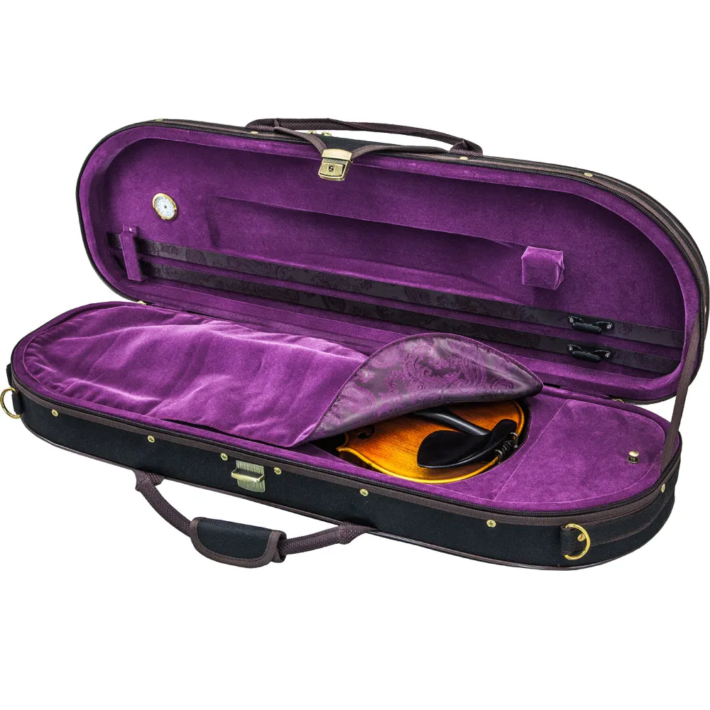 Sky Violin Halfmoon Case HM03 Lightweight with Hygrometer Black/Magenta Silk
