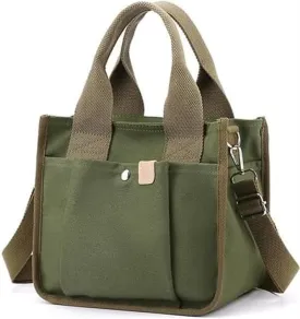 Small Canvas Tote Bag with Zipper, Canvas Multi-Pocket Crossbody Bag Purse Top Handle Satchel Handbags