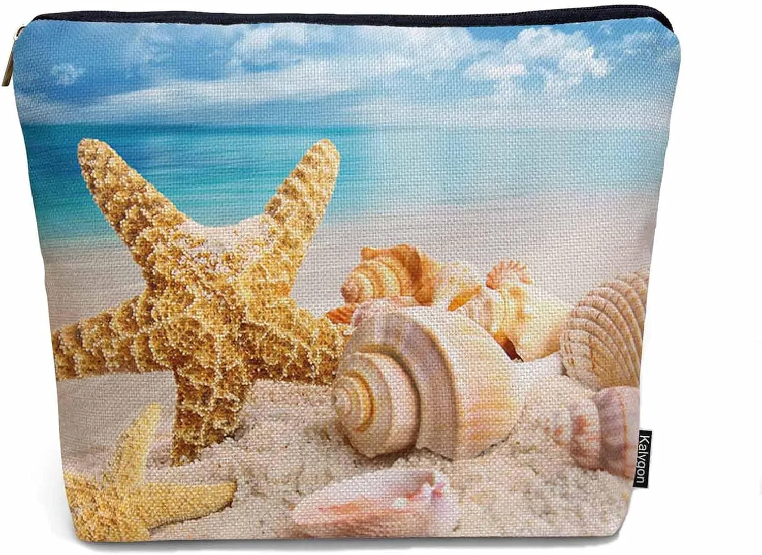 Starfish Seashell Makeup Bag - Turquoise Ocean Cosmetic Bag with Zipper for Beach, Gym, Bathroom