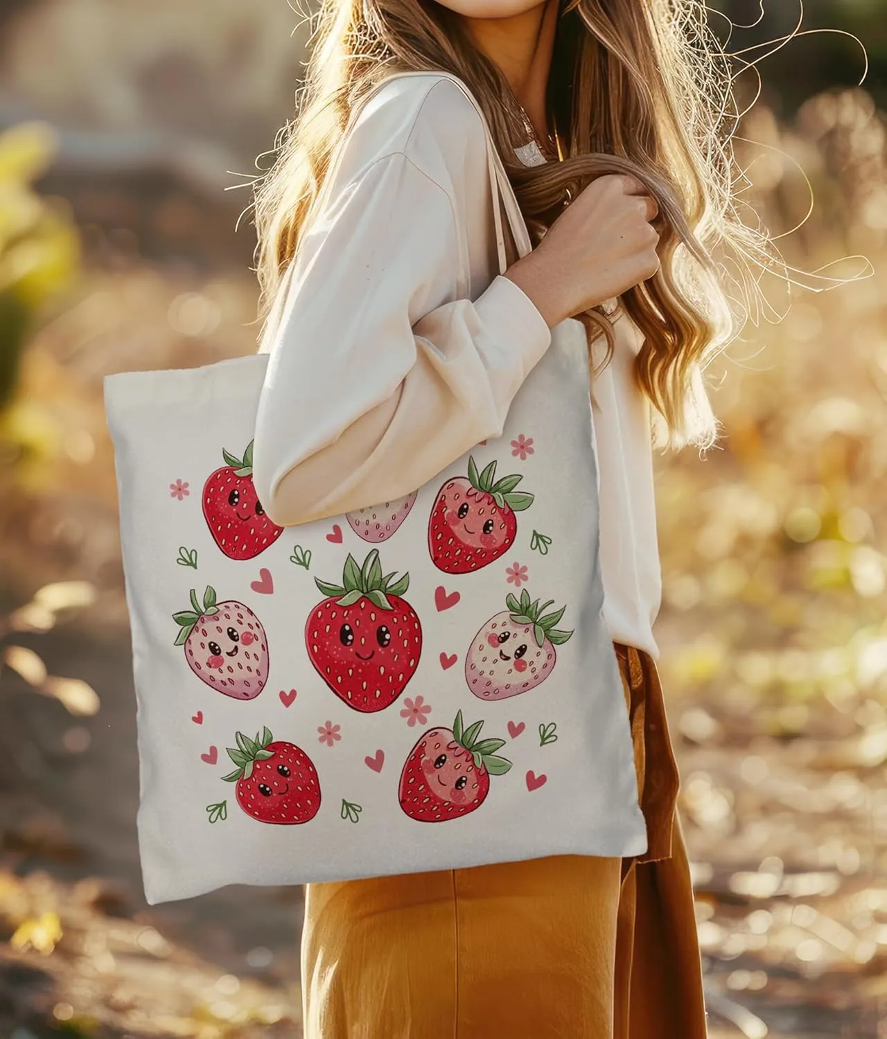 Strawberry Tote Bag for Girls, Strawberry Gifts Tote bag for Summer Daughter Besties Friends