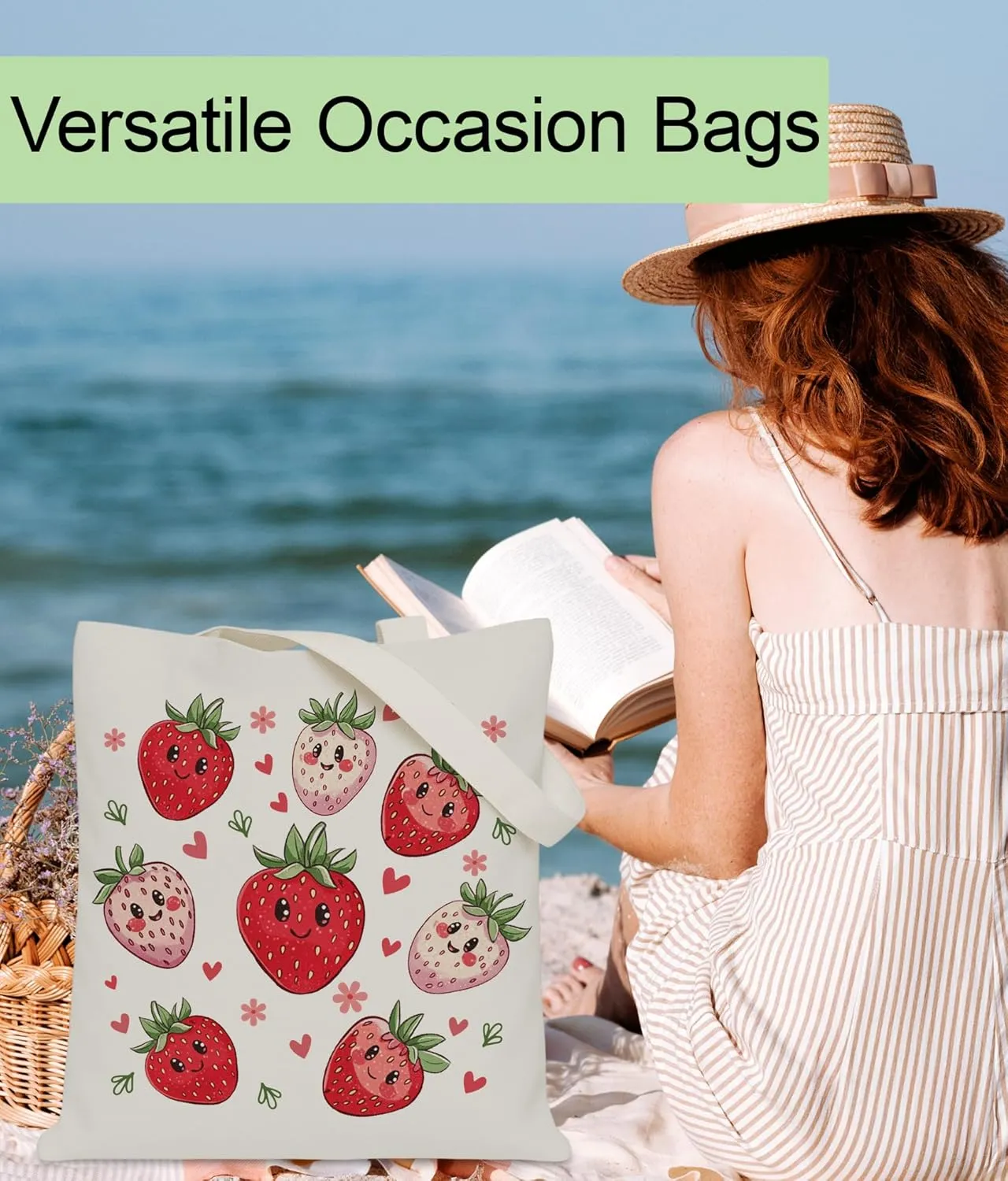 Strawberry Tote Bag for Girls, Strawberry Gifts Tote bag for Summer Daughter Besties Friends