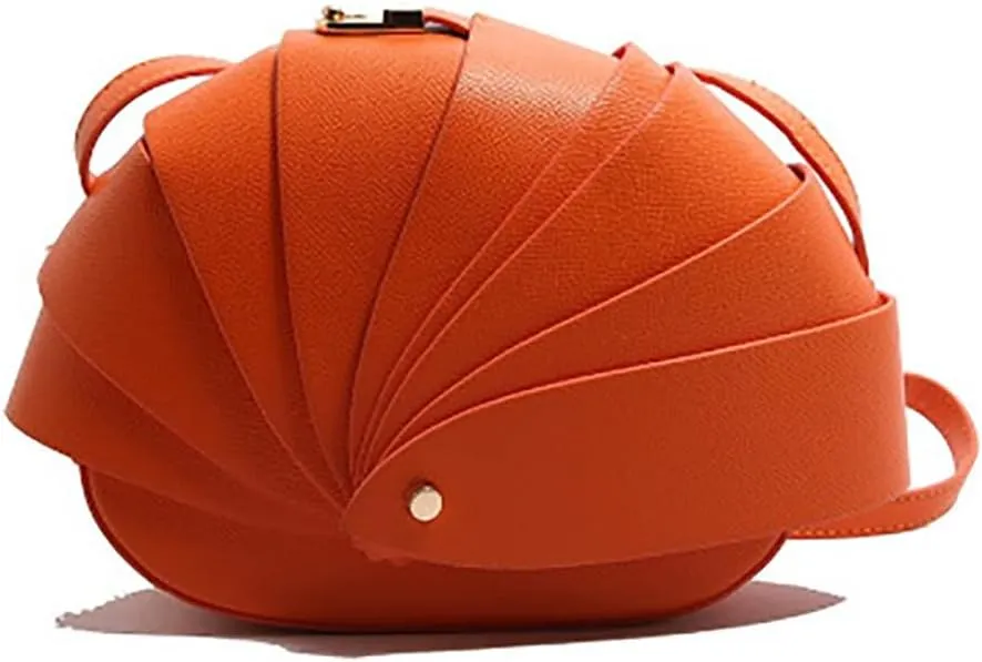 Stylish Fan Shaped Pleated Half Moon Handbag for Women, PU Leather Cute Funny Top-handle Hobo Crescent Crossbody Bag Clutch