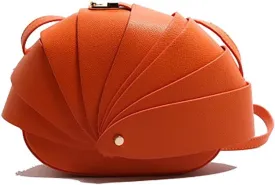 Stylish Fan Shaped Pleated Half Moon Handbag for Women, PU Leather Cute Funny Top-handle Hobo Crescent Crossbody Bag Clutch
