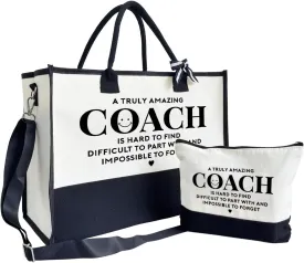 SUSZDOU Amazing Coach Tote Bag, Canvas Tote Bag for Women with Zipper Closure, Shoulder Beach Bag, Thank You Gift for Female Coach, Female Trainers Gifts for Women, Makeup Bag