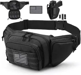 Tactical Fanny Pack Gun Holster Concealed Carry Pistol Military Tactical Waist Bag Waterproof Molle EDC Pouch with USA Flag Patch