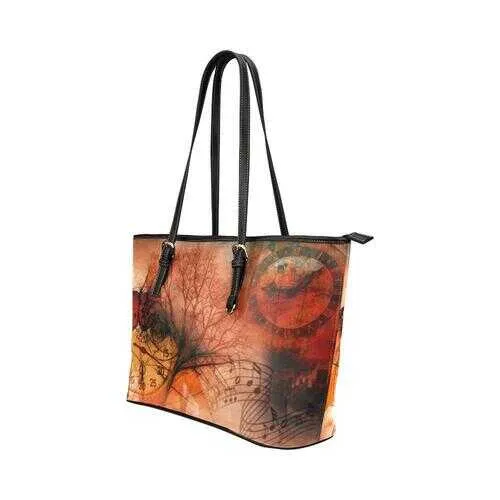 Tote Bags, Red Autumn Motif Tree Of Life Style Leather Bag