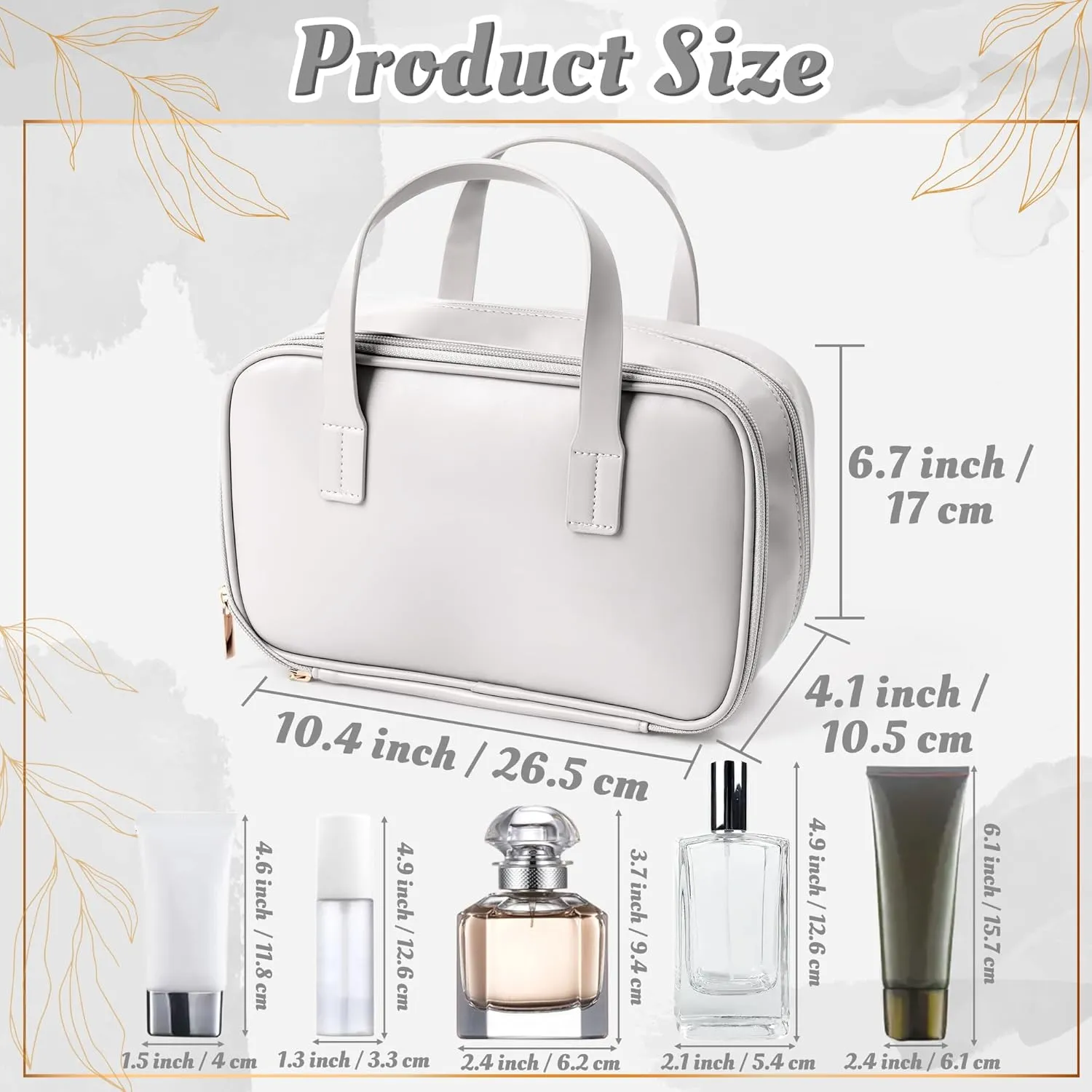 Travel Makeup Bag for Women - Beauty Cosmetic Bag with Brush Storage, Large Capacity Portable Waterproof PU Leather Zipper Toiletry Pouch with Divider and Handle for Girl Birthday Gift (White)
