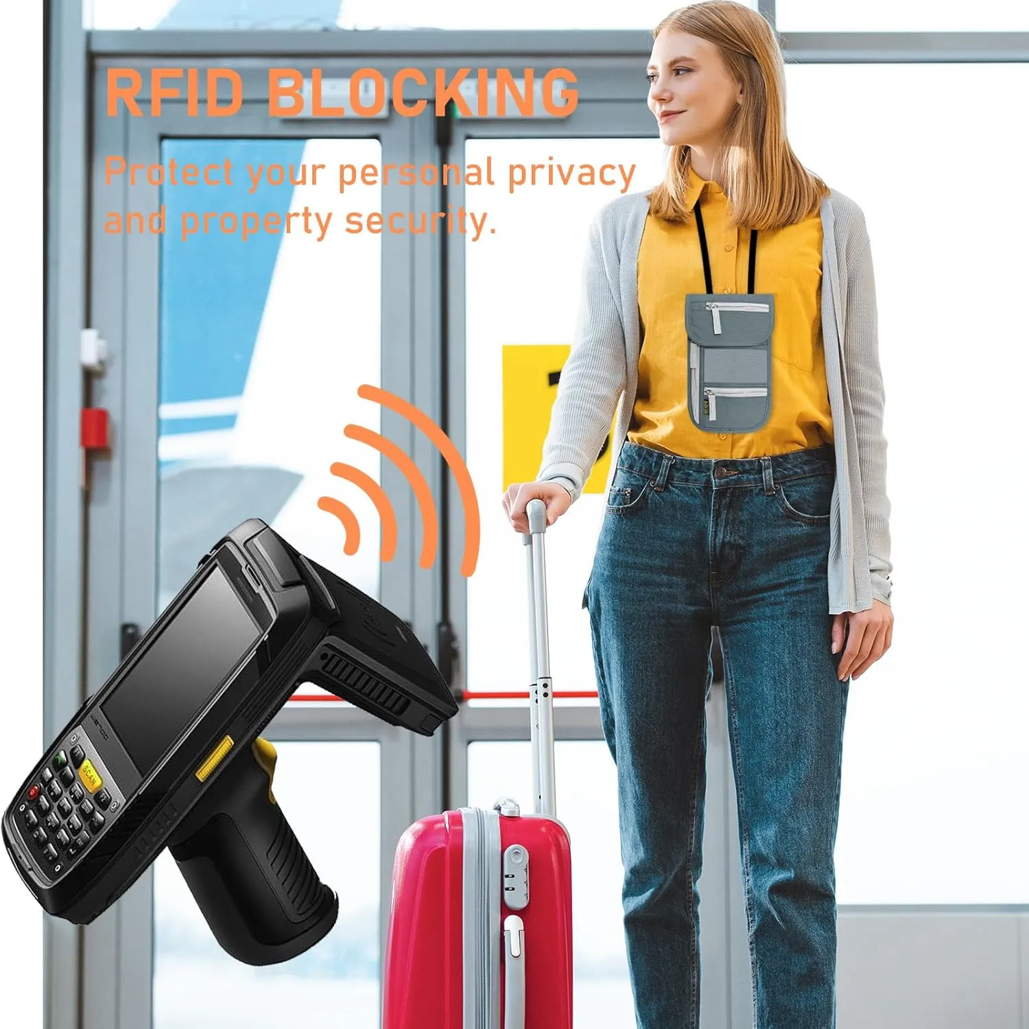 Travel Neck Wallet, RFID Blocking Passport Holder with Adjustable Neck Strap for Men and Women to Keep Cash, Credit Cards and Travel Documents Safe - A