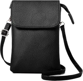 WITERY Small Crossbody Bags for Women - PU Leather Mini Phone Purse Cossbody Purse, Lightweight Black Cell Phone Wallet Pouch