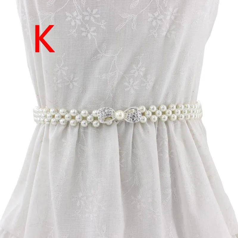 Women Chain Dress Belt Elegant Ladies Waistband Pearl Beads Elastic Belt Waist White Belt Stretchy