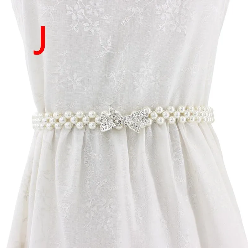 Women Chain Dress Belt Elegant Ladies Waistband Pearl Beads Elastic Belt Waist White Belt Stretchy