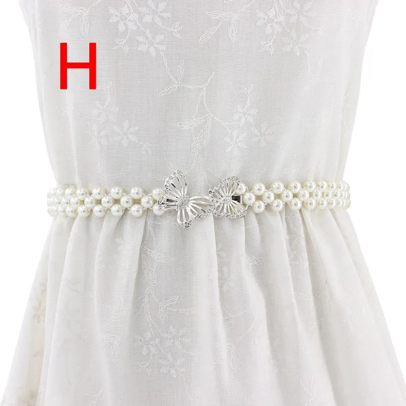 Women Chain Dress Belt Elegant Ladies Waistband Pearl Beads Elastic Belt Waist White Belt Stretchy