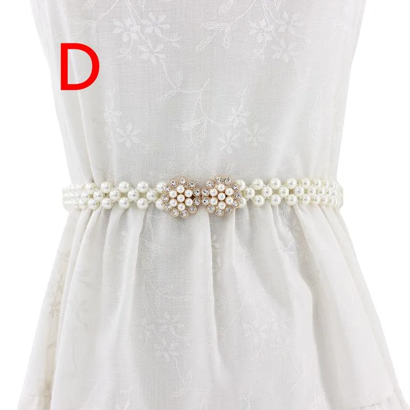 Women Chain Dress Belt Elegant Ladies Waistband Pearl Beads Elastic Belt Waist White Belt Stretchy