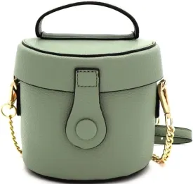 Womens Girls Faux Leather Top-Handle Small Bucket Round Satchel Purse Crossbody Bag