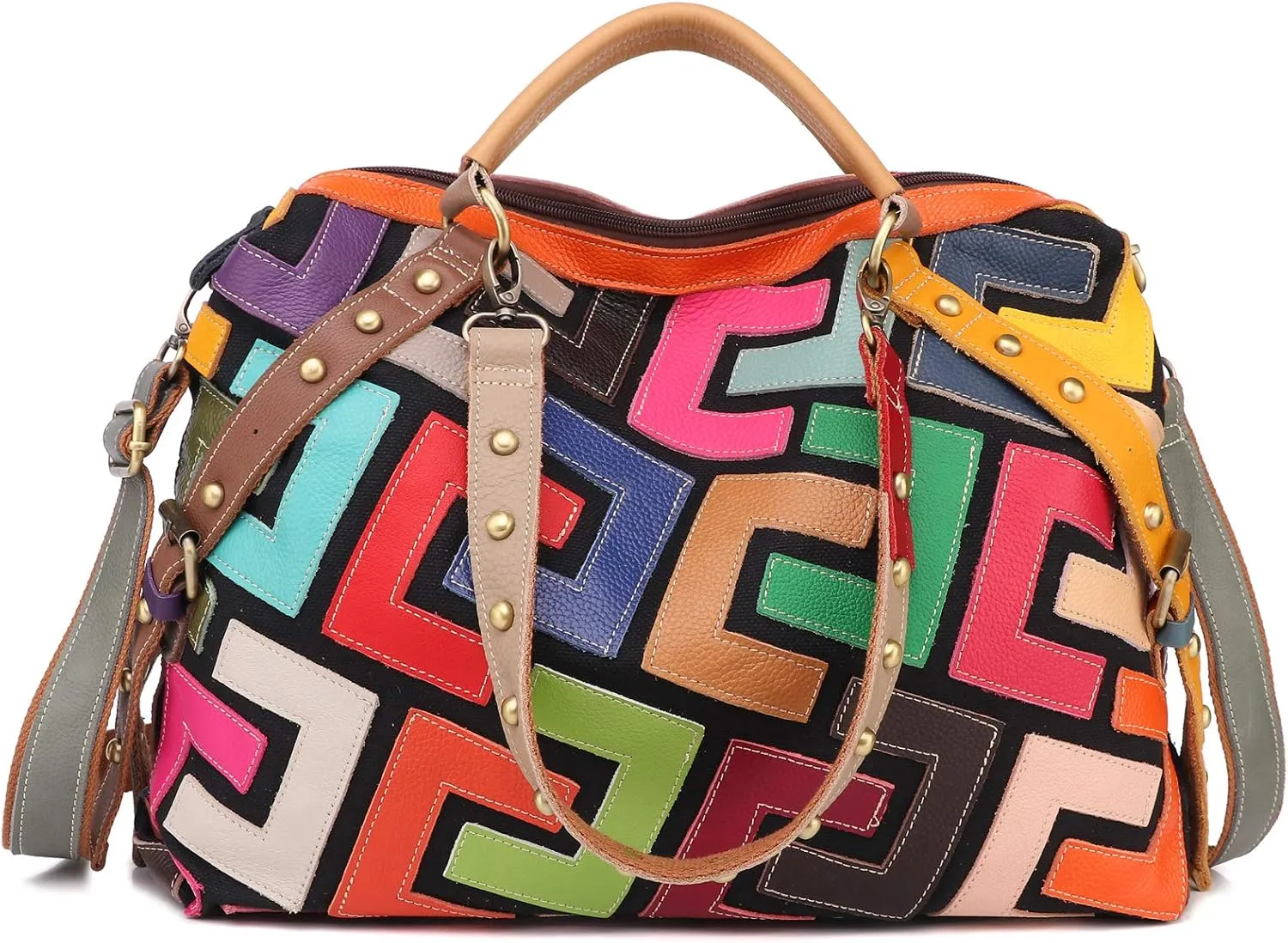 Women's Multicolor Tote Handbag Genuine Leather Random Color Hobo Shoulder Purse