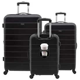Wrangler Smart Luggage Set with Cup Holder and USB Port, Black