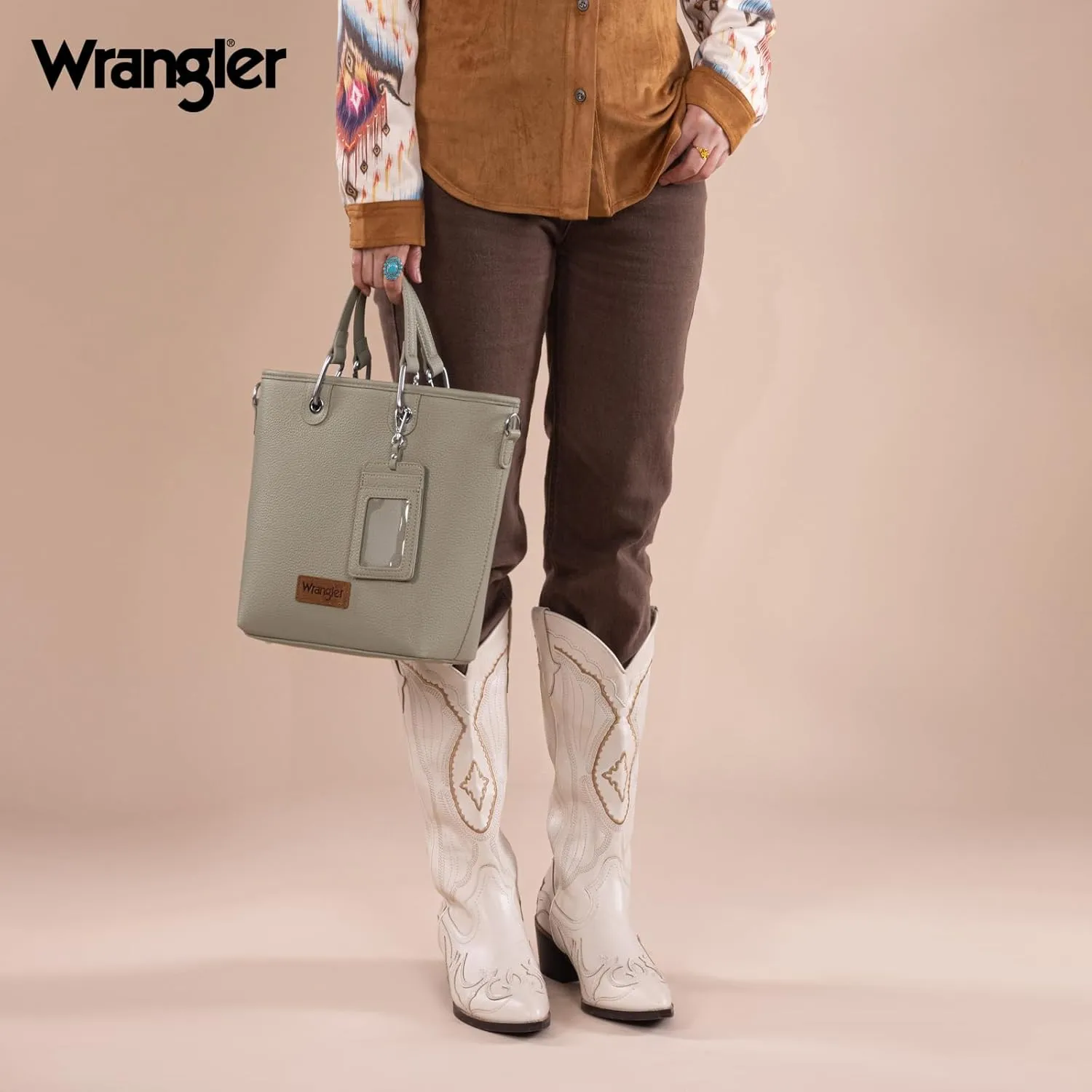 Wrangler Tote Bag for Women Casual Work Top-handle Handbag with Card Holder