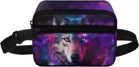 Xpyiqun Galaxy Wolf Small Crossbody Bag for Kids Zipper Pocket Fanny Pack Girls Phone Holder Wallet Cross Body Purse Belt Bag Boys Sport Waist Bags fpr Travel Running Sling Shooulder Bags