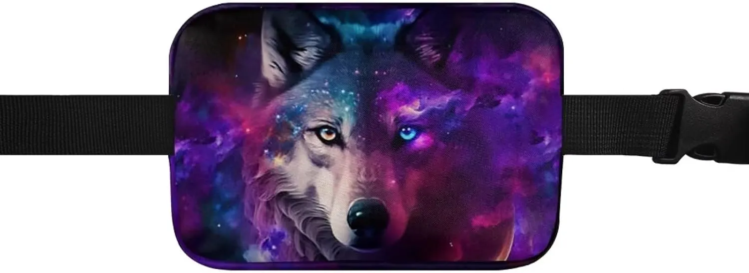 Xpyiqun Galaxy Wolf Small Crossbody Bag for Kids Zipper Pocket Fanny Pack Girls Phone Holder Wallet Cross Body Purse Belt Bag Boys Sport Waist Bags fpr Travel Running Sling Shooulder Bags