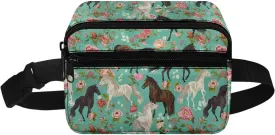 Xpyiqun Horse Crossbody Bag for Gilrs Small Fanny Pack Flower Kids Travel Waist Bag Sling Shoulder Bag Purse Zipper Pocket Wallet Belt Bag Cross Body Phone Holder Chest Bag Casaul Sport Running